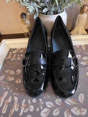 Joan & David Black Patent Buckle Loafers